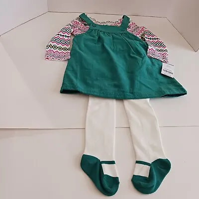 Carter Baby Girl 3 Piece Green Corduroy Jumper Long Sleeve Shirt Tights 12 Month • $7