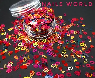 £2.69 • Buy H10 MOUTH Hollow HEART SHOE LIPS Nail Art Holographic 3D Sequins Glitter UK