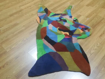 TURKISH MODERN TIGER DOG DOBERMAN ABSTRAC HAND TUFTED DESIGND 3x5 RUG • $0.99