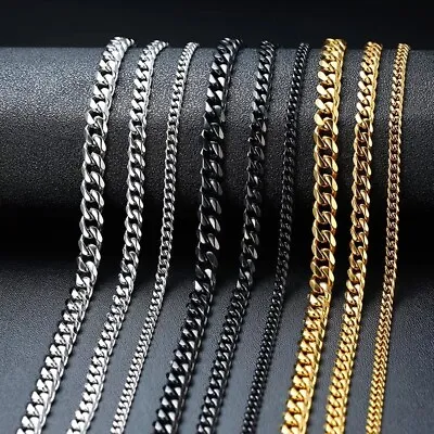£5.99 • Buy Men Women Necklace Metal Stainless Steel Solid Vintage Gold Cuban Link Chain