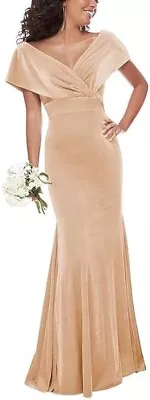 Velvet Long Mermaid Wedding Guest Dress V Neck Formal Evening Dress Sz 14 • $9.99