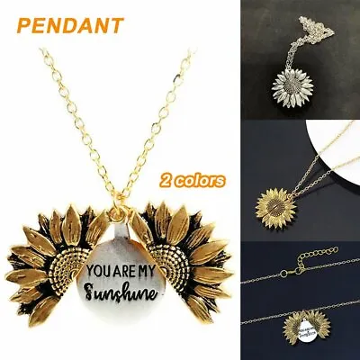 You Are My Sunshine Sunflower Open Locket Gold Chain Pendant Necklace @I • £3.98