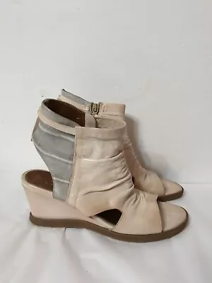 MJUS Carlisle Pink Gray Leather Wedge Sandal Bootie Size 40 • $29.99