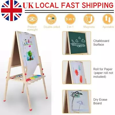 All-in-One Wooden Kid's Art Easel With Paper Roll And Accessories All In One • £21.52