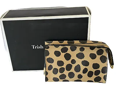 TRISH MCEVOY BEAUTY CASE CHEETAH PRINT RED LINING ZIPPERED BAG NIB-No Makeup • $28.99