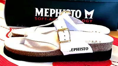 NEW Mephisto Womens Sandals Helen White Buckle Strap Toe-Post Leather Sz 5 (35) • $90