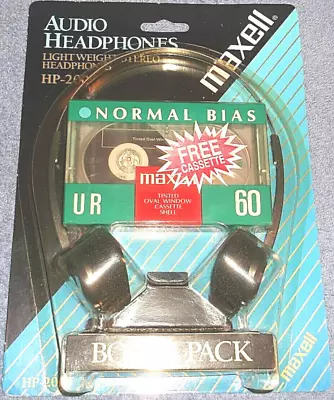 Vintage Maxell Hp-200 Lightweight Stereo Headphones W/ Ur 60 Cassette Tape - New • $25.99