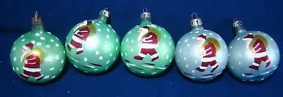 5 Vintage Small Blue / Green  Ornaments. Made In Poland. Hand Painted. Santa • $14.99