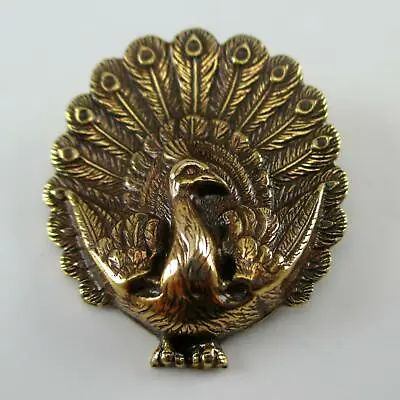 PEACOCK Vintage ORIGINAL French Brass PIN Brooch STAMPING Art Nouveau Jewelry • $8