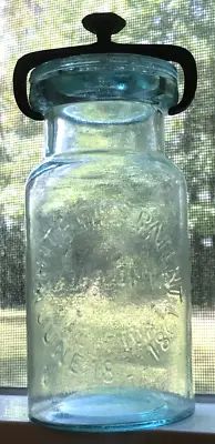 Millville Atmospheric Canning Mason Jar Aqua Blue Lid Pat 1861 Whitalls Clamp • $149.99