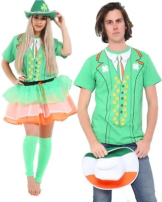 New Green Printed Irish St Patrick's Day Adults T- Shirt Fancy Dress Shirts • £7.20