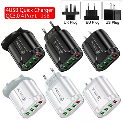 US/EU/UK Plug 5V 5.1A 4Port Fast Wall Charger Adapter For IPad IPhone 15 Pro Max • £5.99