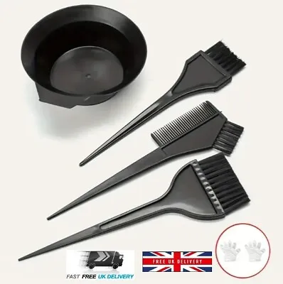 5 Pcs Hair Color Brush Hair Dye Bowl Hair Dye Kit Professional Salon Plus Gloves • £3.99