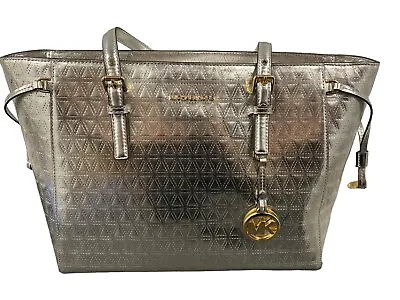 Michael Kors Voyager Specchio Top Zip METALLIC Champagne Leather Tote NWTS • $199