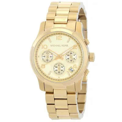Michael Kors MK7323 Runway Chronograph Quartz Gold Dial Women Watch • $139.97