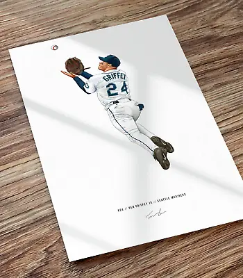 Ken Griffey Jr Catch Seattle Mariners Illustrated Baseball Print Poster Art • $19