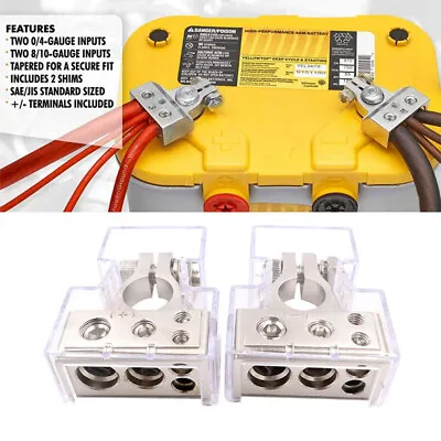 2pcs Car Battery Terminal 0/4/8 AWG Gauge Positive Negative Connectors Clamp • $23.01