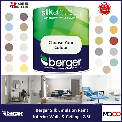 Berger Silk Emulsion For Interior Walls Ceiling Paint All Colours 2.5L • £17.99