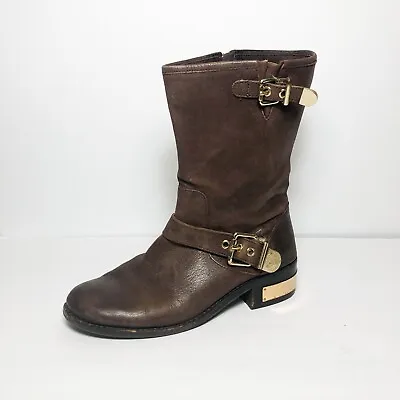 Vince Camuto Winchell Brown Leather Moto Boots Size 38 • $29.69