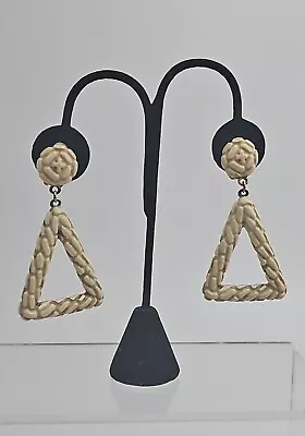 Rare Vintage  HAR  Dangling Cream Enamel / Gold Tone Clip On Earrings. Estate • $69