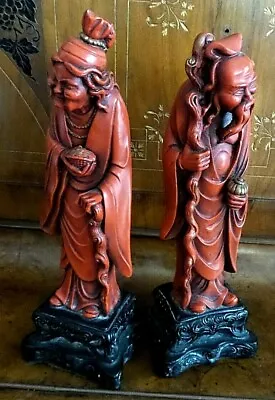 Two Antique Marwal Ind.  Asian  Figures Old Man And Old Lady Hallmark '' M'' • $99.99