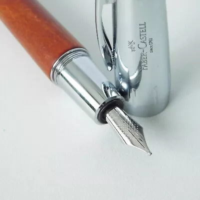 FABER CASTELL E-MOTION Pearwood Brown & Chrome Cap Fountain Pen B Nib Germany • $90