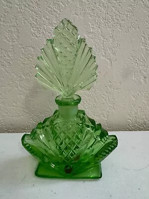 Vintage Likely Czech Glass Or Crystal Green Perfume Bottle • $125