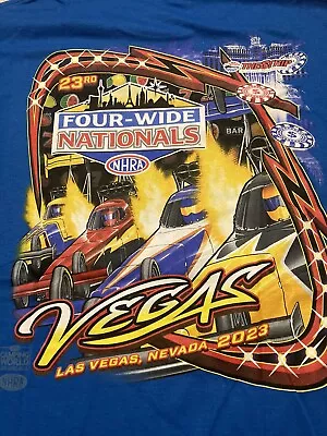 NHRA DRAG RACING 2023 4 WIDE NATIONALS “LAS VEGAS” EVENT T SHIRT Blue  SIZE XL • $15.99