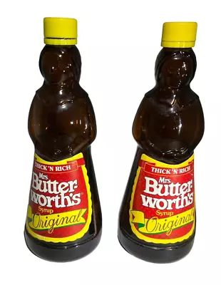 2 Vintage Mrs Butterworth's Brown Amber Glass Collectors Bottle 24 Oz 1994 • $24.99