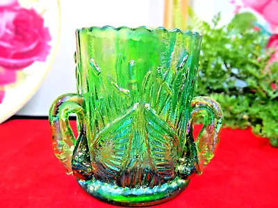 Vintage Westmoreland Carnival Glass GREEN  3 Handled Swan Toothpick Holder • $29.95