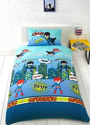 £16.99 • Buy Single Bed Super Heroes Duvet Cover Set Comic Blue Red Yellow Bang Pow Stars