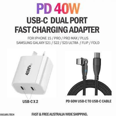 $14.95 • Buy IPhone 15 Pro Max Power Adapter USB-C Dual Port Fast Charger PD 40W Samsung S23
