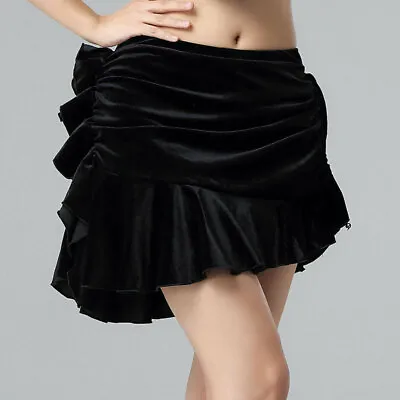 Womens Belly Dance Belt Skirt Hip Scarf Costume Layered Ruffle Velvet Mini Dress • £21.35