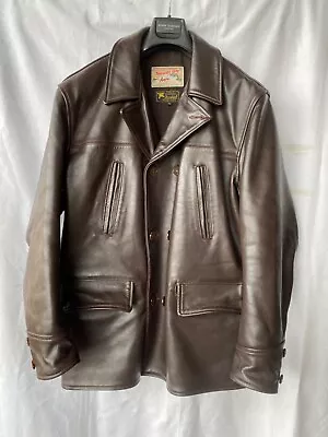 AERO Leather Jacket Biker Motorcycle Brown Barnstormer Pea Coat Vintage Style 44 • $308.29