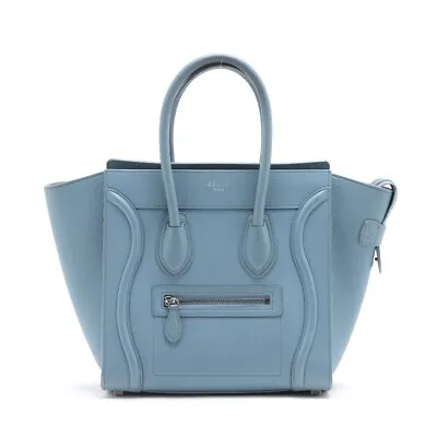 Celine Luggage Micro Shopper Leather Handbag Blue • $734.78