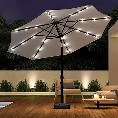 Light Grey 3m Garden Parasol Sun Umbrella Tilt & Crank With Solar 24 LED Lights • £95.95