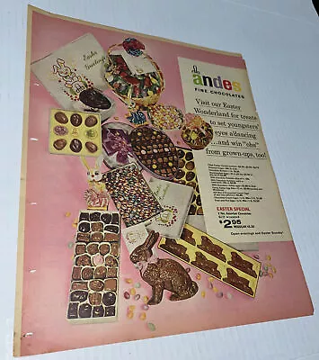 Vintage 1960s Easter Andes Chocolate Candy Bunny Print AD 13”x10” 1963 Prop • $23.59