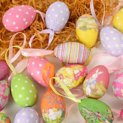 14Pcs Colorful Painted Easter Eggs Hanging Ornaments For DIY Crafts Home Decor L • £7.99