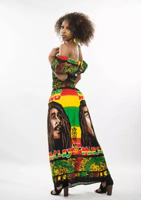Bob Marley Graphic Print Rasta Rayon Red Green Black Yellow Sleeveless Dress New • £33.75