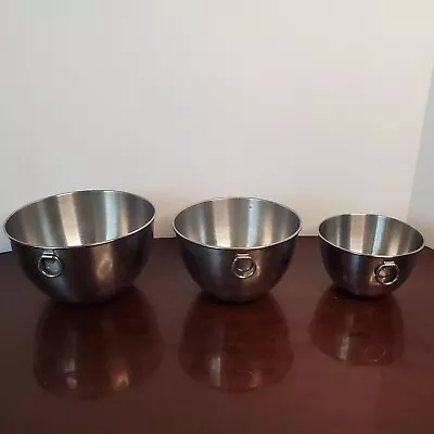 REVERE WARE 1801 Stainless Steel Mixing Bowls  Hanging D Rings Korea-Set Of 3  • $35