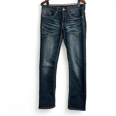 Buffalo David Bitton Jeans Men Sz 30x32 Blue Slim Straight Dark Wash Whiskering • $18.98