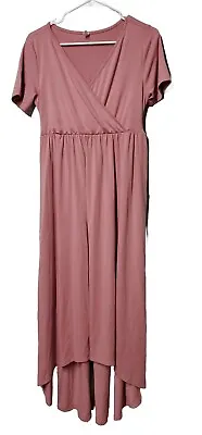 Women's Pink Blush Maternity Dress Size S Pink Faux Wrap Hi Low Seam Long • $16