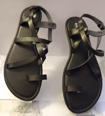 Sonoma  Gladiator Black Strappy Toe Loop Sandals Women's Size XL (11) • $12