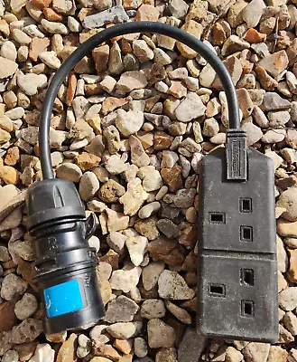 Fly Lead 16 Amp Plug To 13A Twin Socket Caravan Hook Up Power Cable • £6.99