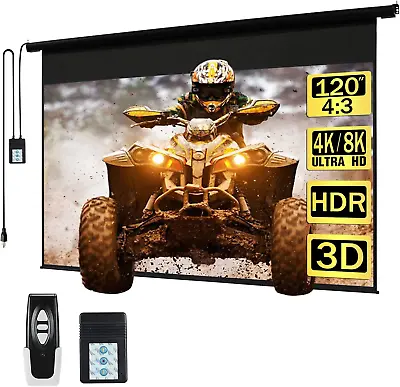 120  Motorized Projector Screen Electric Diagonal Automatic Projection 4:3 HD Mo • $270.36