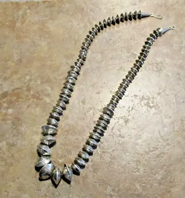 22  GEM !! Vintage Navajo Graduated Sterling Silver SAUCER BEAD Design Necklace • $399