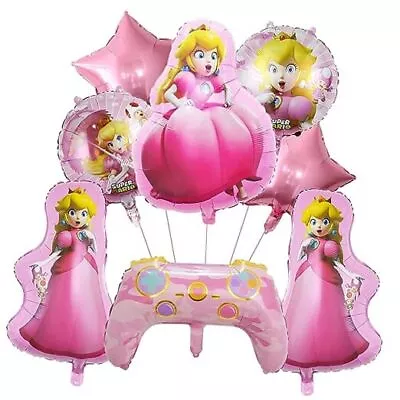 9PCS Princess Peach Party Mylar Balloons For Girls Birthday Princess Peach  • $22.58