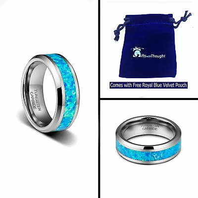 6mm Men- Ladies Tungsten Carbide With Hawaiian Opal Blue Inlay Wedding Band Ring • $22.46