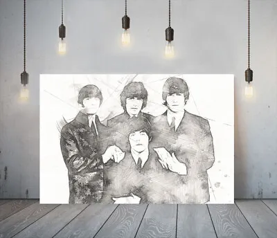 £7.99 • Buy The Beatles -deep Framed Canvas Wall Sketch Art Picture Paper Print- Black White