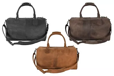 HOLDALL Large Duffel Weekend Bag Vintage CRAZY HORSE LEATHER Travel Gym Luggage • £118.99